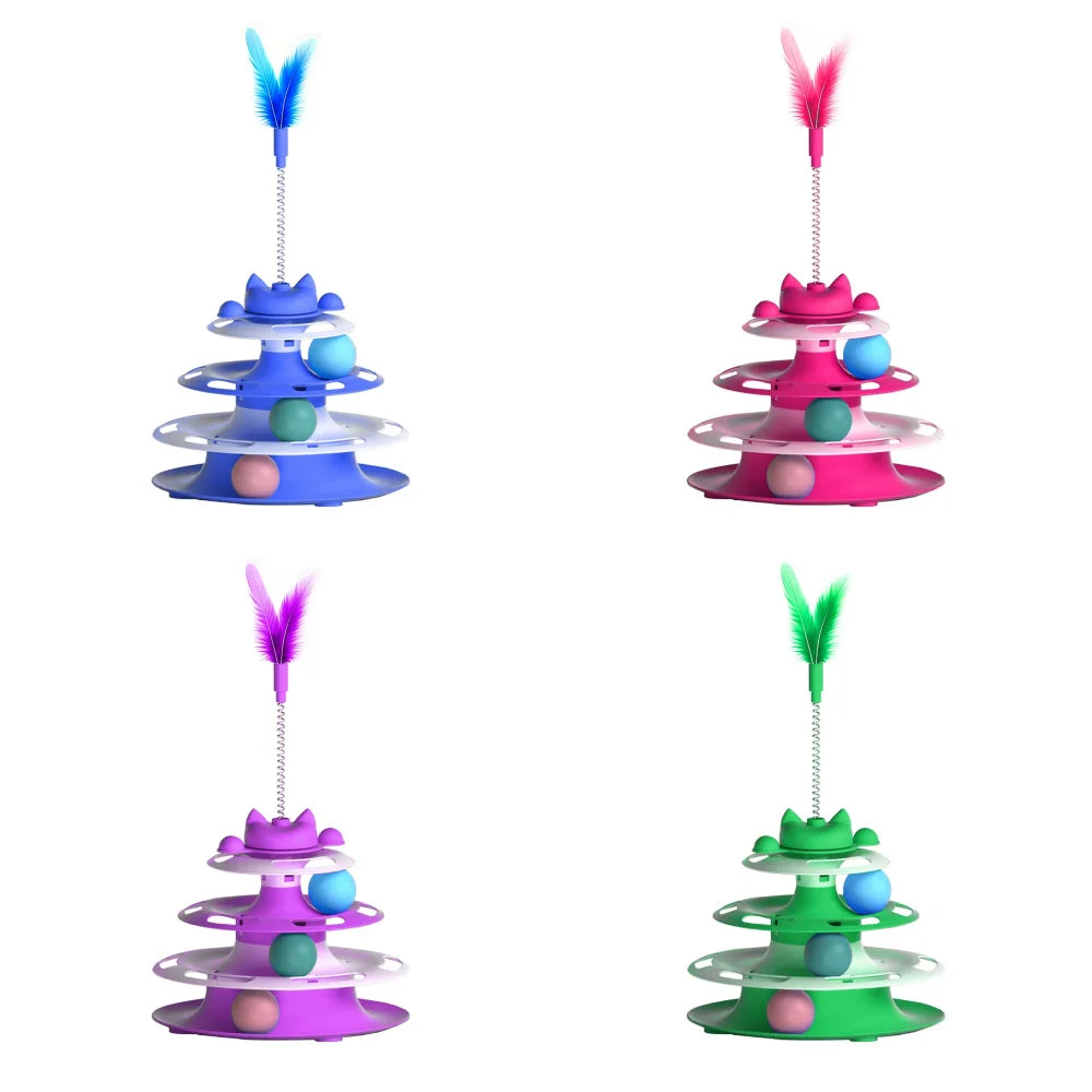 Interactive Cat Turntable Toy with Feather Wand & Ball