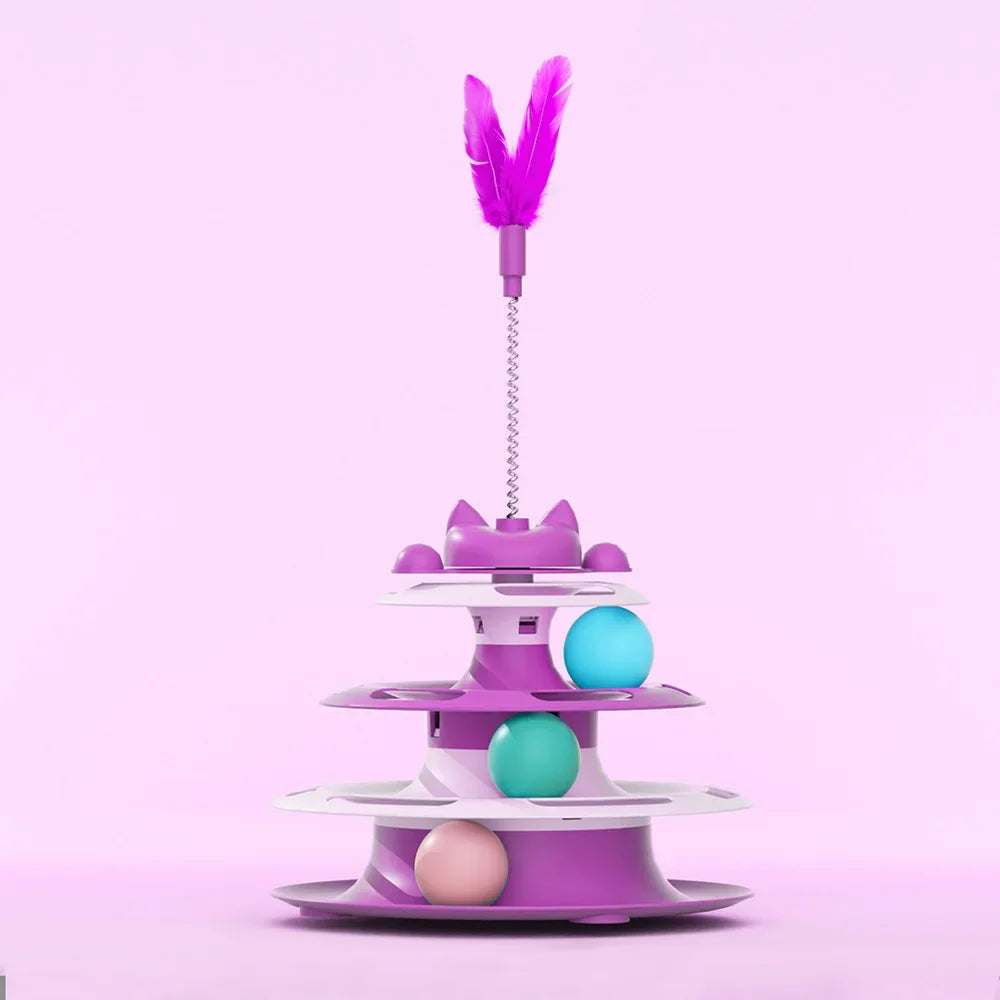 Interactive Cat Turntable Toy with Feather Wand & Ball