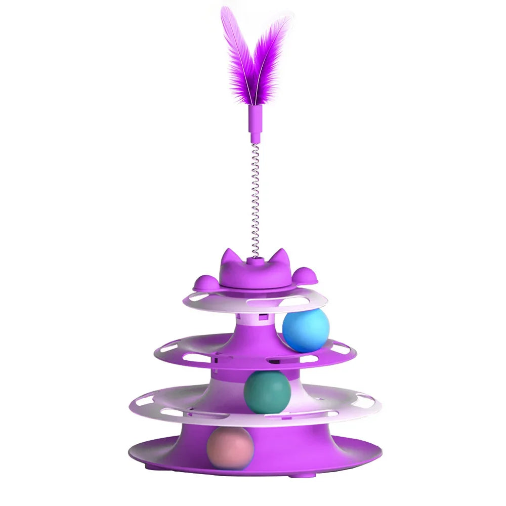 Interactive Cat Turntable Toy with Feather Wand & Ball