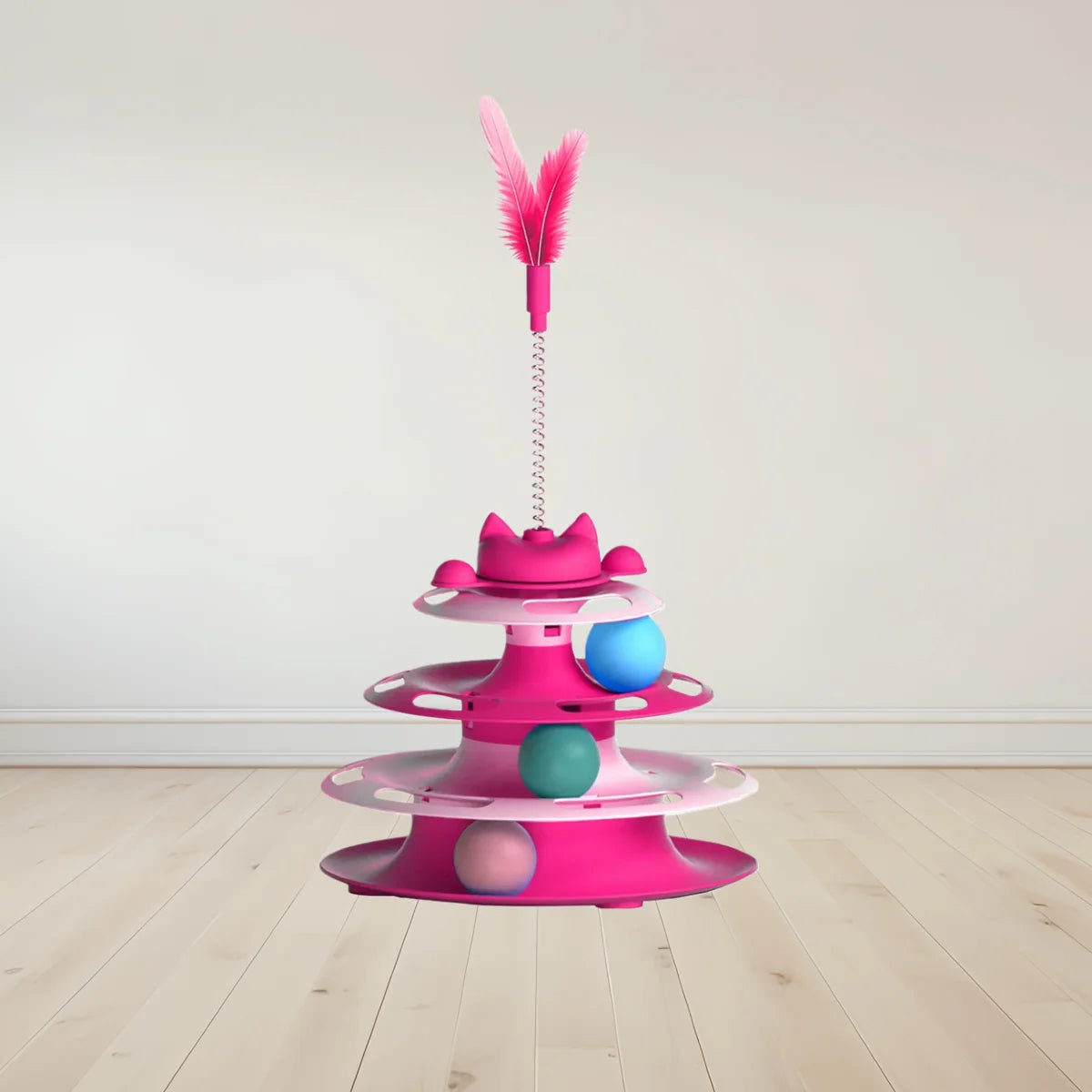 Interactive Cat Turntable Toy with Feather Wand & Ball