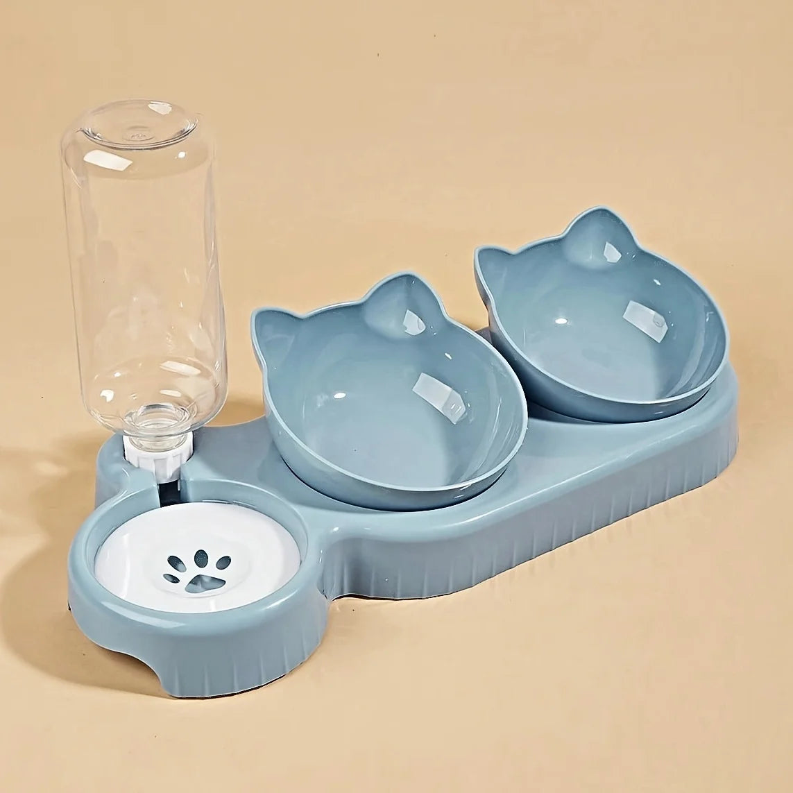 3-in-1 Tilted Cat Bowl Set with Gravity Water Dispenser