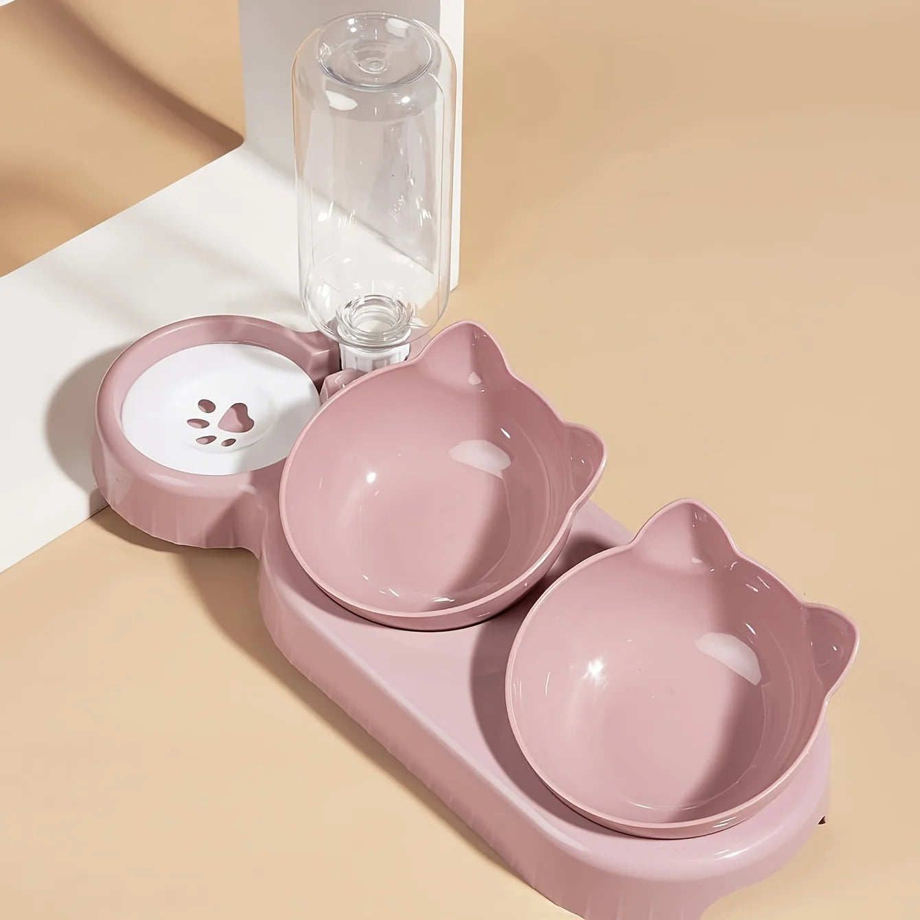 3-in-1 Tilted Cat Bowl Set with Gravity Water Dispenser