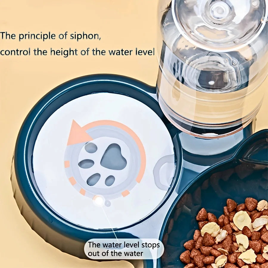 3-in-1 Tilted Cat Bowl Set with Gravity Water Dispenser