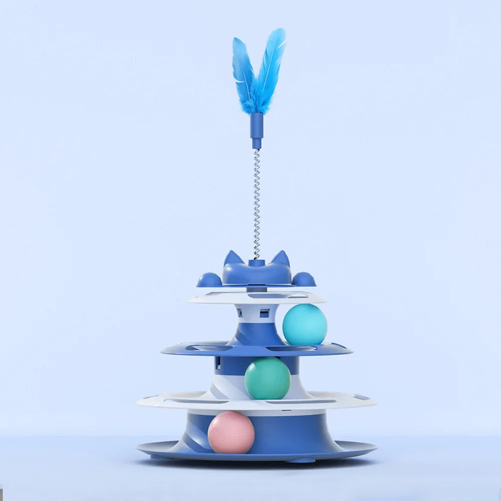 Interactive Cat Turntable Toy with Feather Wand & Ball