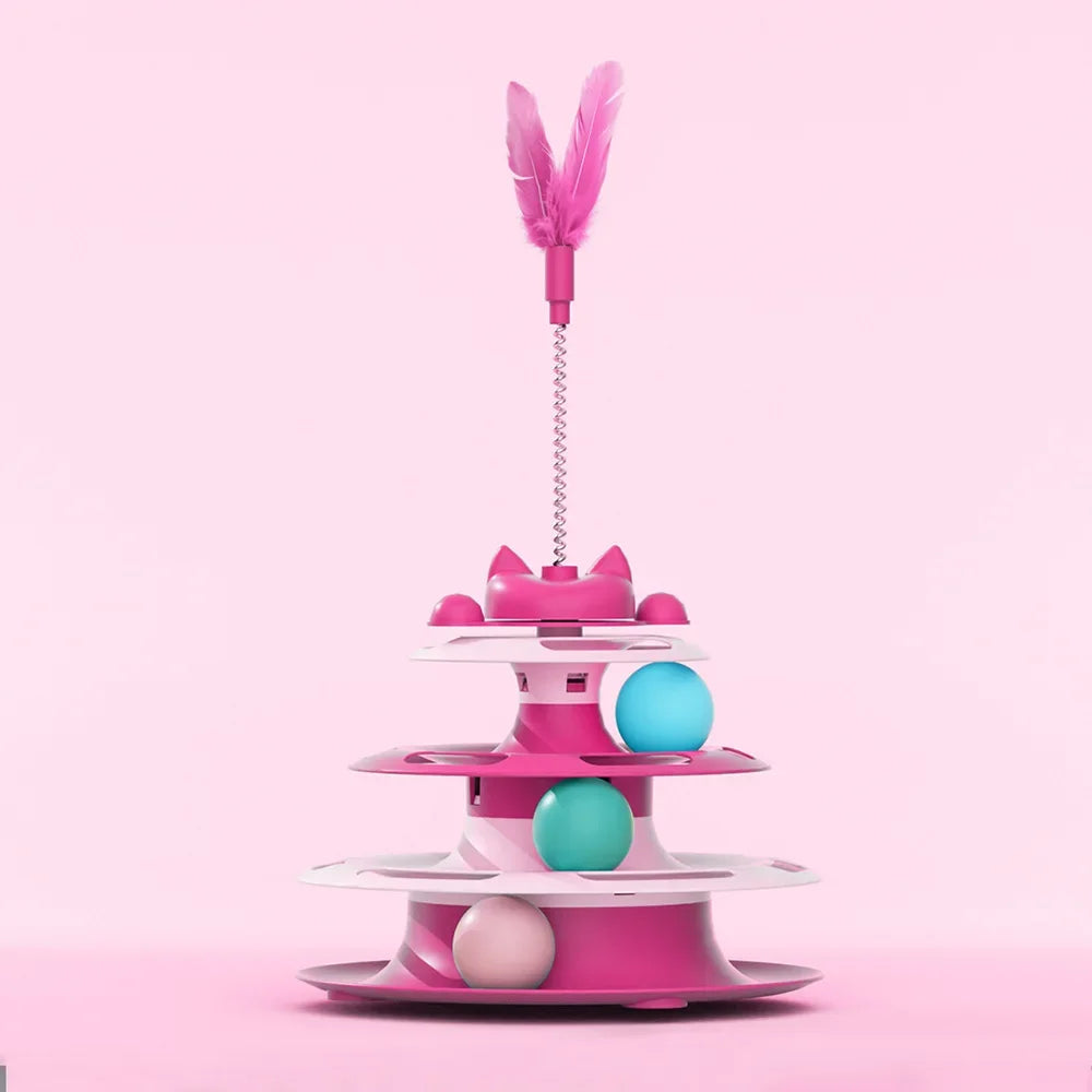 Interactive Cat Turntable Toy with Feather Wand & Ball