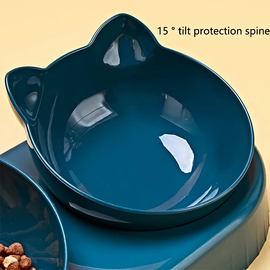 3-in-1 Tilted Cat Bowl Set with Gravity Water Dispenser