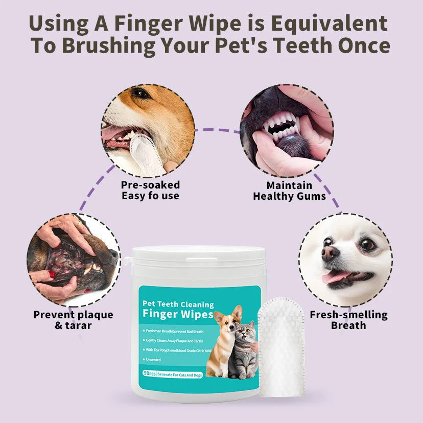 Disposable Finger Toothbrush Wipes for Dogs & Cats