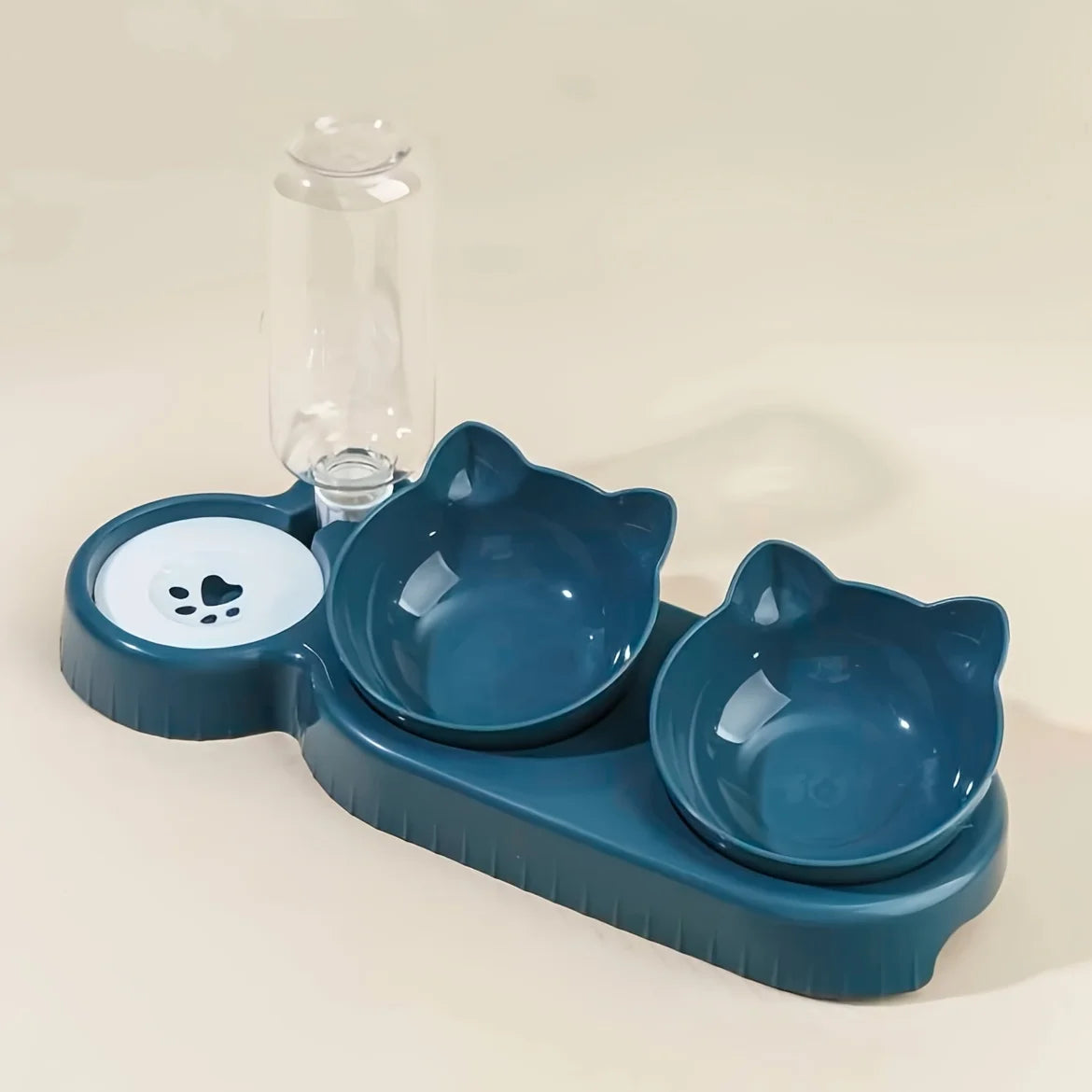 3-in-1 Tilted Cat Bowl Set with Gravity Water Dispenser