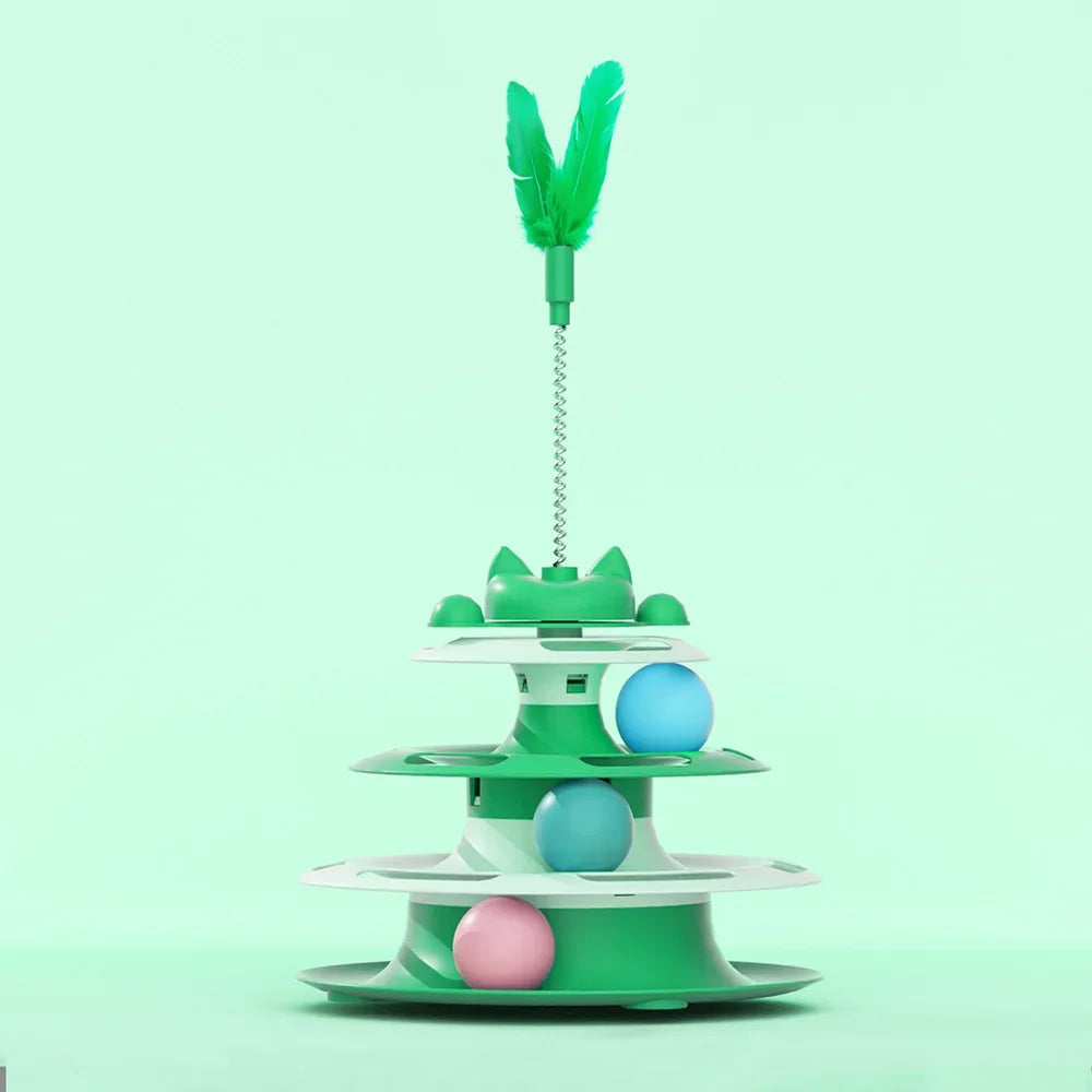 Interactive Cat Turntable Toy with Feather Wand & Ball